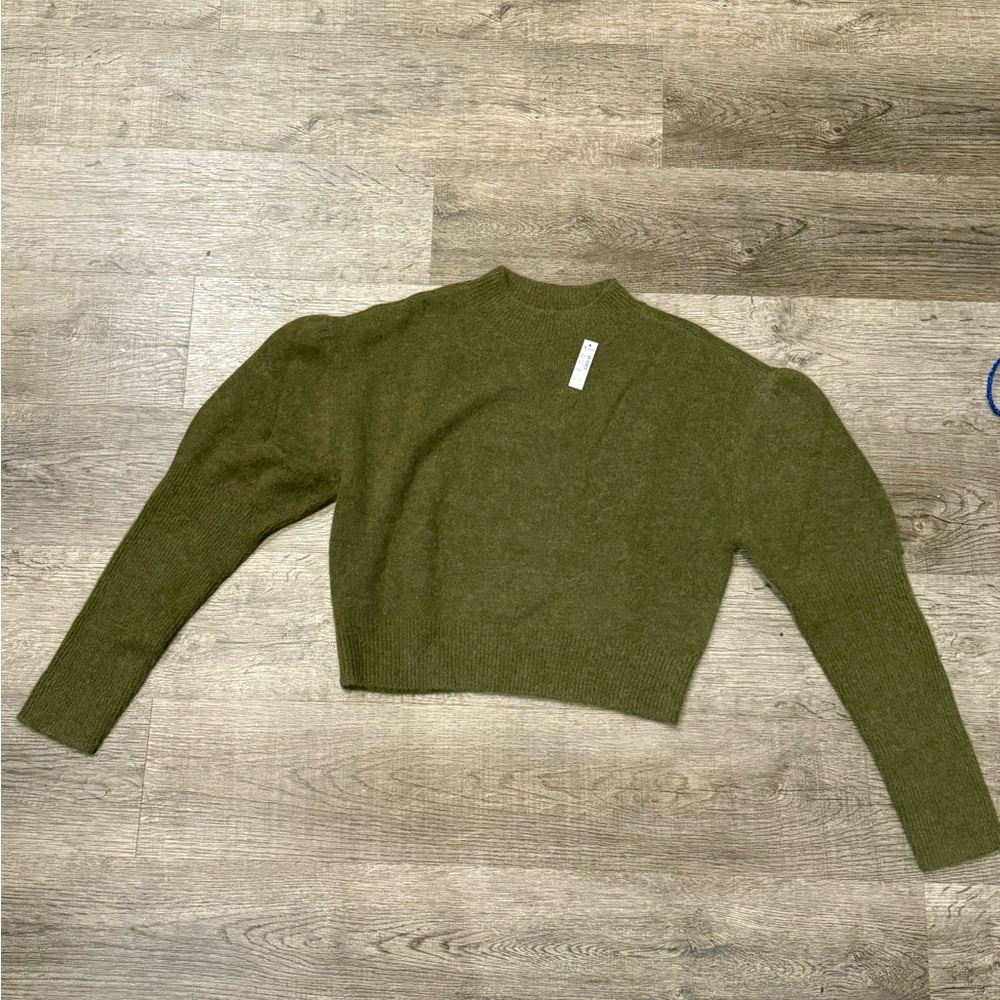 Madewell Alpaca Blend Mockneck Puff Sleeve Sweater in Kale XL